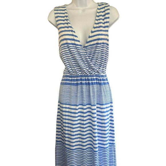 Vineyard Vines Women's Blue White Striped Ruffle Maxi Dress Small Sleeveless - Picture 4 of 6